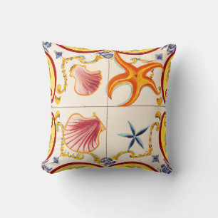 Charming Seashells and Starfish Throw Pillow