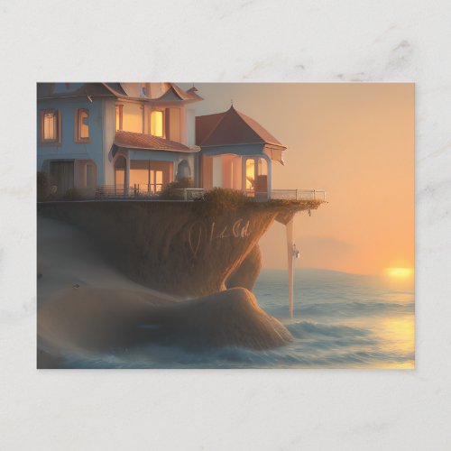 Charming Seaside House on the Beach at Sunrise Postcard