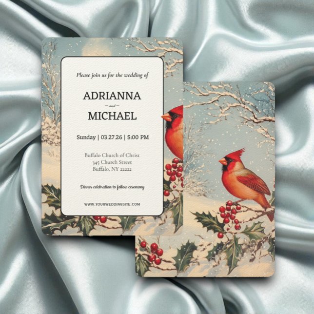 Charming Seasonal Wedding Featuring Red Cardinal Invitation (Creator Uploaded)