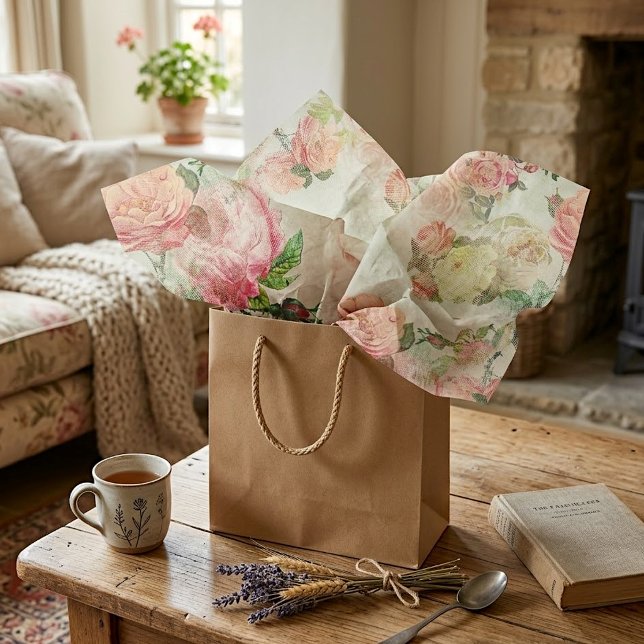 Charming Shabby Chic Blush Pink Roses Art Pattern Tissue Paper (Creator Uploaded)