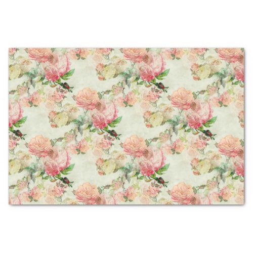 Charming Shabby Chic Pink Floral Roses Art Pattern Tissue Paper