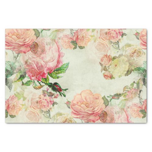 Charming Shabby Chic Pink Floral Roses Art Pattern Tissue Paper