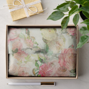 Charming Shabby Chic Pink Floral Roses Art Pattern Tissue Paper