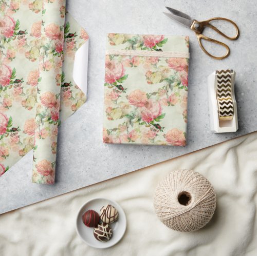 Charming Shabby Chic Pink Floral Roses Art Pattern Wrapping Paper