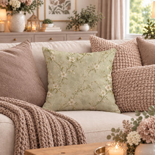Charming Shabby Chic Sage White Flowers Throw Pill Pillow