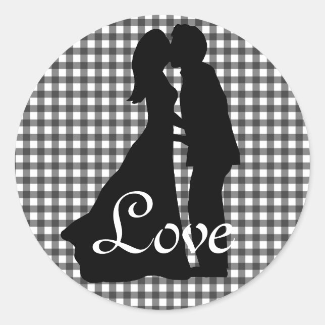 Charming Silhouette Kissing Couple Wedding Classic Round Sticker (Front)
