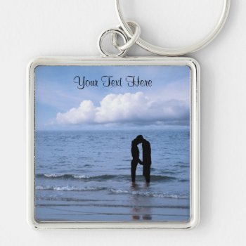 Charming Silhouette Of Husband & Wife At The Beach Keychain by 4westies at Zazzle