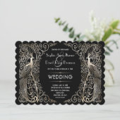 Charming Silver Art Deco Peacocks Wedding Invitation (Standing Front)
