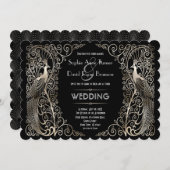 Charming Silver Art Deco Peacocks Wedding Invitation (Front/Back)