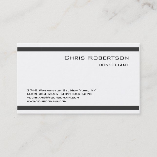 Charming Simple Gray White Business Card (Front)
