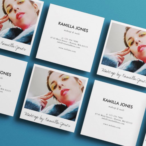 Customizable Charming Simple Retro Makeup Artist Photo Square Business Card