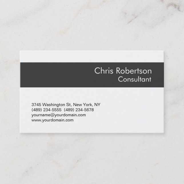 Charming Simple White Grey Stripe Business Card (Front)