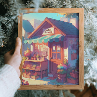 Charming Small Business Anime Art Nostalgic 90s  Faux Canvas Print