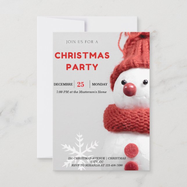 Charming Snowman Christmas Party Invitations (Front)
