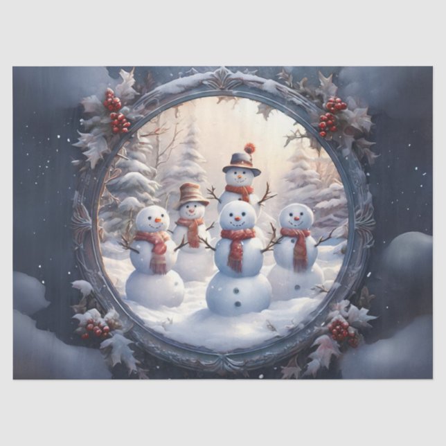 Charming Snowman Family Decoupage Craft Paper (Front)