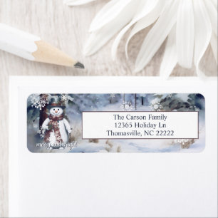Charming Snowman Watercolor Winter Forest Address Label