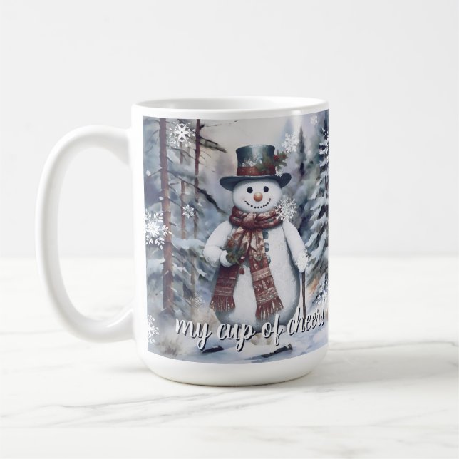 Charming Snowman Watercolor Winter Forest Coffee Mug (Left)