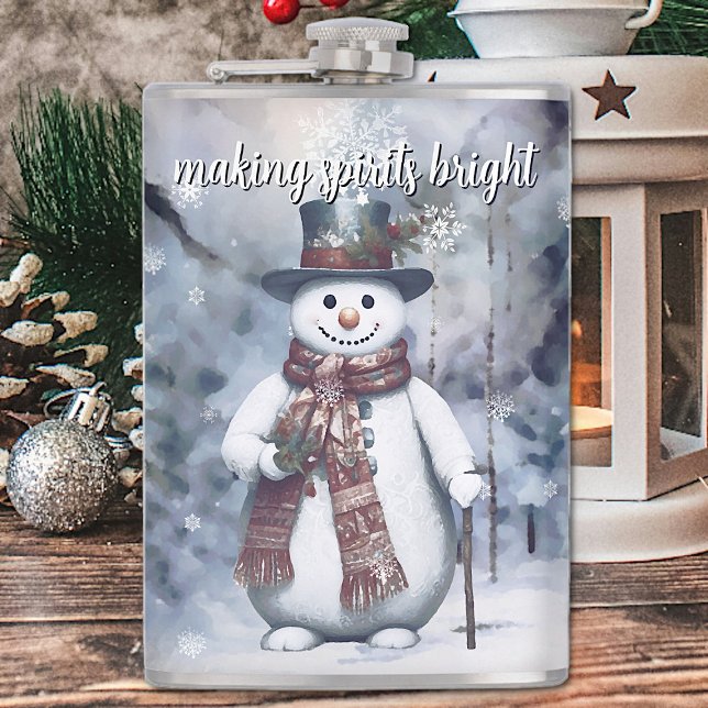 Charming Snowman Watercolor Winter Forest Flask (Charming Snowman Watercolor Winter Forest Flask)