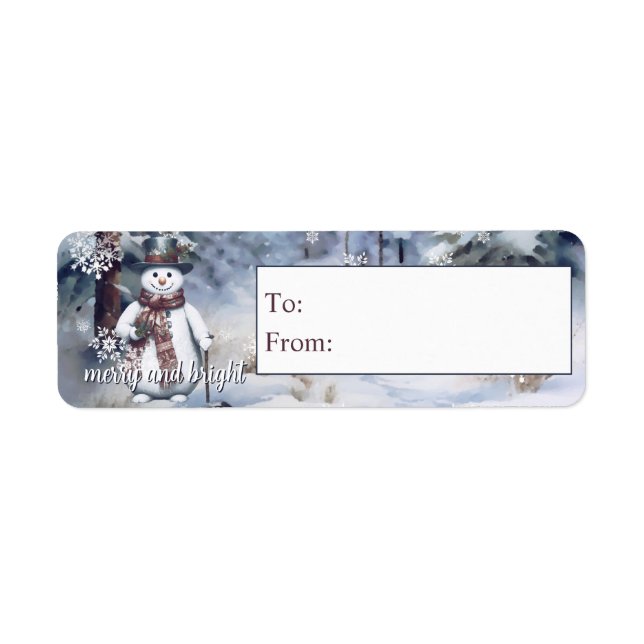 Charming Snowman Watercolor Winter Forest Gift Label (Front)
