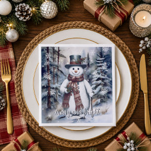 Charming Snowman Watercolor Winter Forest Party Napkins