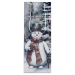 Charming Snowman Watercolor Winter Forest Wine Gift Bag
