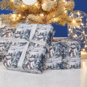 Charming Snowman Watercolor Winter Forest Wrapping Paper