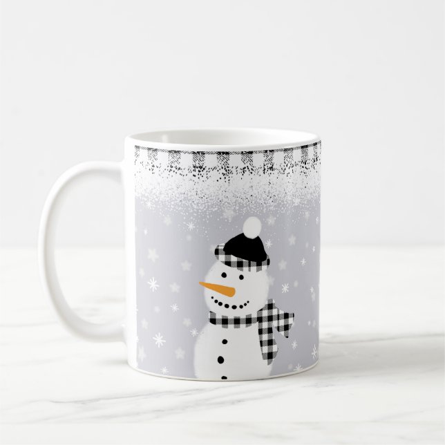 Charming Snowmen in Winter Hats and Scarves Coffee Mug (Left)