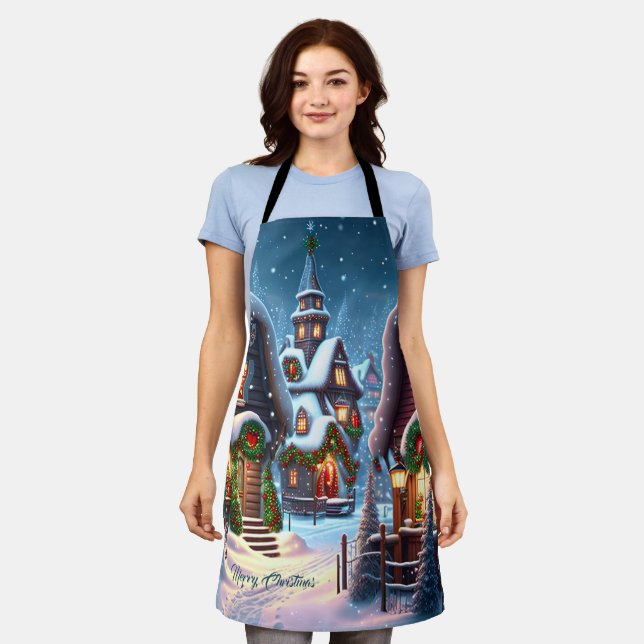 Charming snowy Christmas village custom Apron (Worn)
