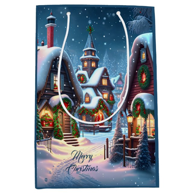 Charming snowy Christmas village custom  Medium Gift Bag (Front)