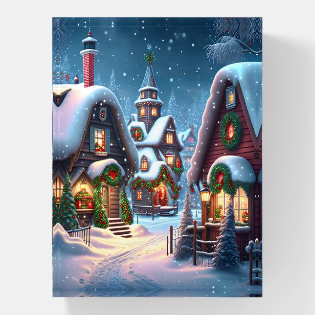 Charming snowy Christmas village  Paperweight (Vertical)