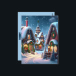 Charming snowy Christmas village  Postcard<br><div class="desc">This charming Postcard features a snowy village with Christmas decorated houses at night. Streets and roofs are thickly covered with snow,  windows are brightly lit,  Christmas decorations consist of fir trees and red Christmas tree balls.  Wonderful card to send best wishes to your family,  friends and more! Customizable.</div>