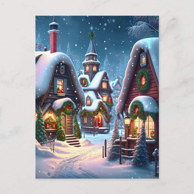 Charming snowy Christmas village  Postcard (Front)