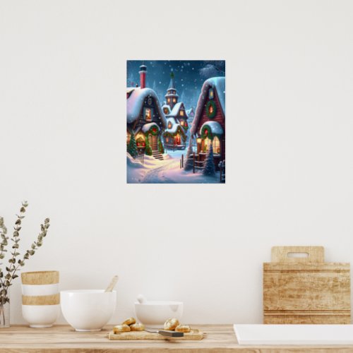 Charming snowy Christmas village  Poster