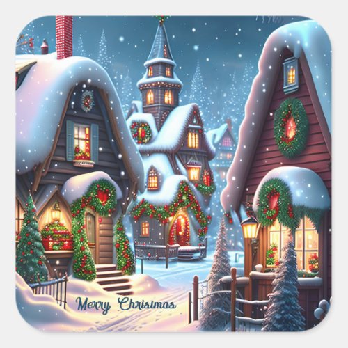 Charming snowy Christmas village  Square Sticker