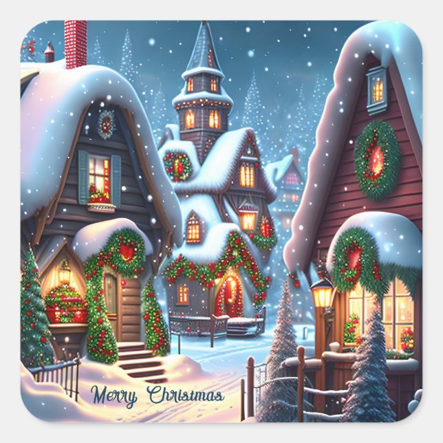 Charming snowy Christmas village  Square Sticker (Front)
