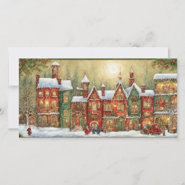 Charming Snowy Village Christmas Card 3 Photos (Back)