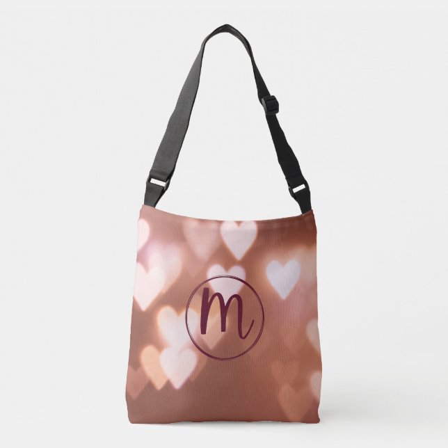 Charming Soft Blush Heart Bokeh Monogram  Crossbody Bag (Front)