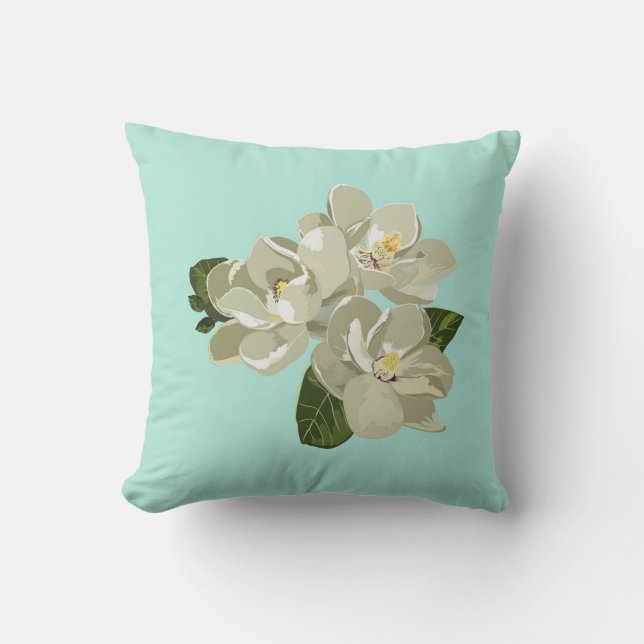 Charming Southern Magnolia Aqua Pillow (Front)