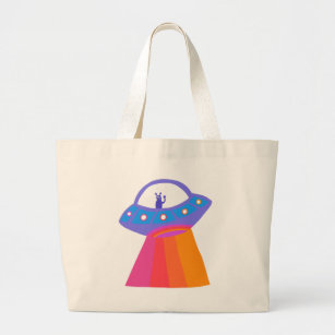 Charming Space Aliens Martians UFO Cute Large Tote Bag