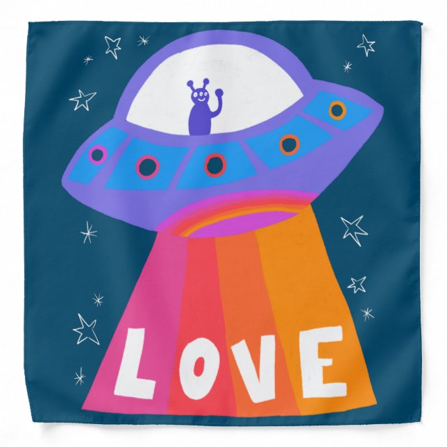 Charming Space Aliens Martians UFO Cute LOVE Bandana (Front)