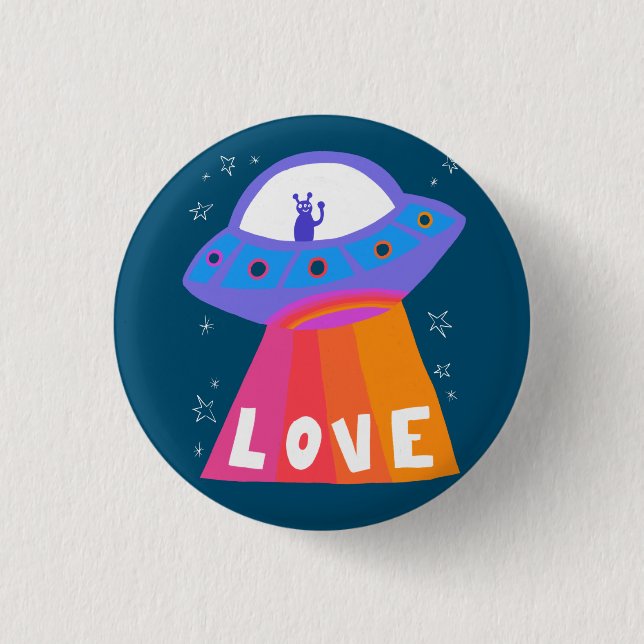 Charming Space Aliens Martians UFO Cute LOVE Button (Front)
