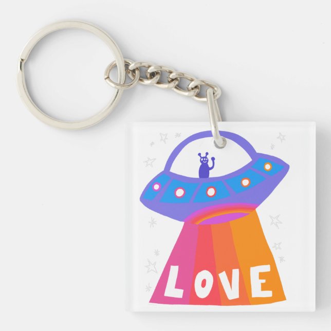 Charming Space Aliens Martians UFO Cute LOVE Keychain (Front)