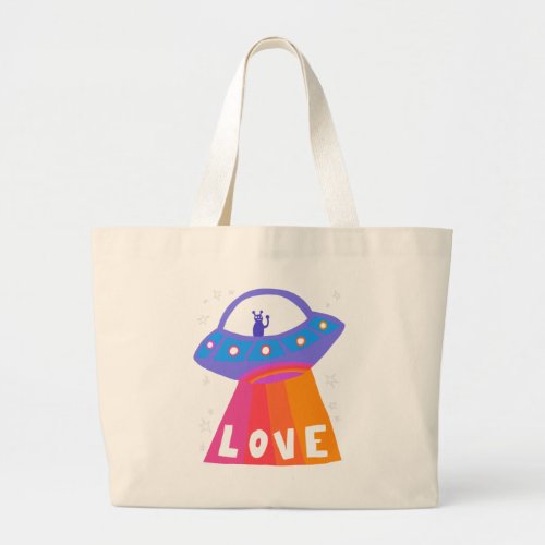 Charming Space Aliens Martians UFO Cute LOVE Large Tote Bag