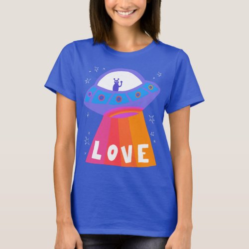 Charming Space Aliens Martians UFO Cute LOVE T_Shirt