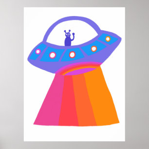 Charming Space Aliens Martians UFO Cute Poster
