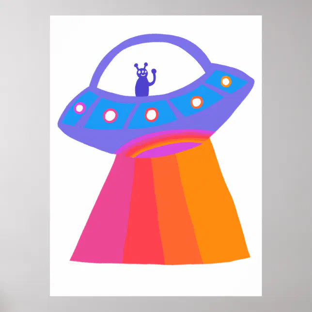 Charming Space Aliens Martians UFO Cute Poster | Zazzle