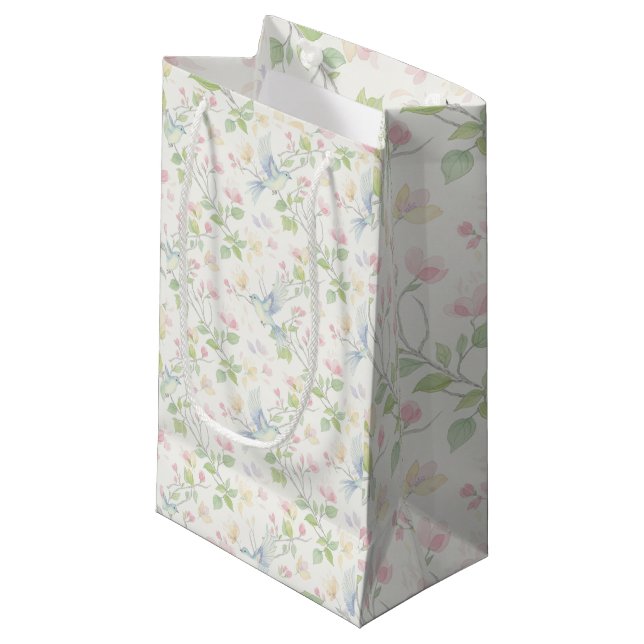 Charming Spring Bird and Floral  Small Gift Bag (Front Angled)