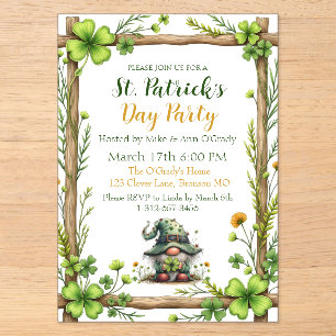 Charming Spring Clover & Gnome Acrylic Invitations