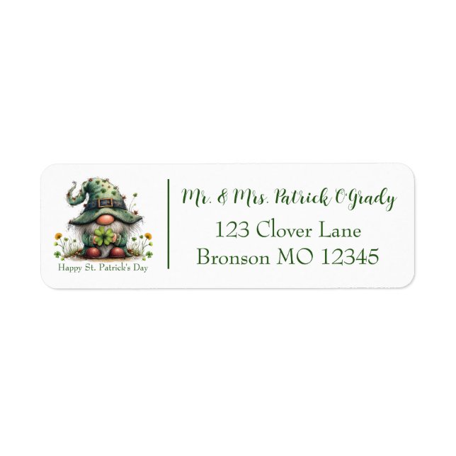 Charming Spring Clover & Gnome  Label (Front)