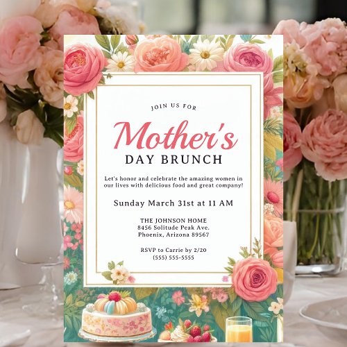 Charming Spring Floral Mothers Day Brunch Invitation